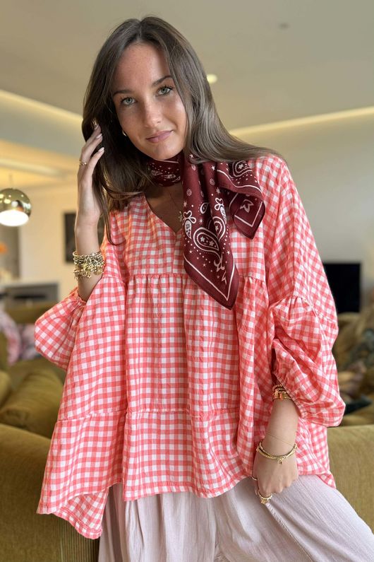 Nonni Gingham Artist Smock Coral
